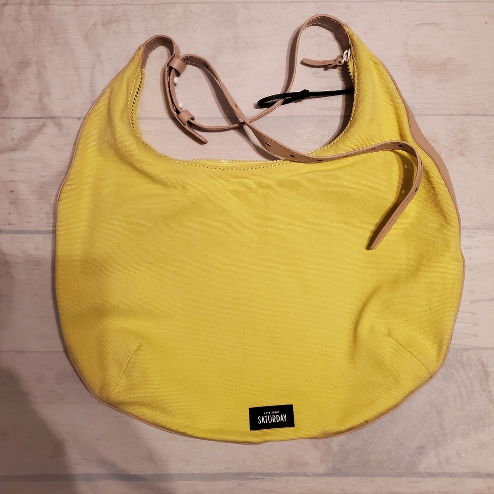 Large Yellow Canvas Hobo Bag with Neutral Straps